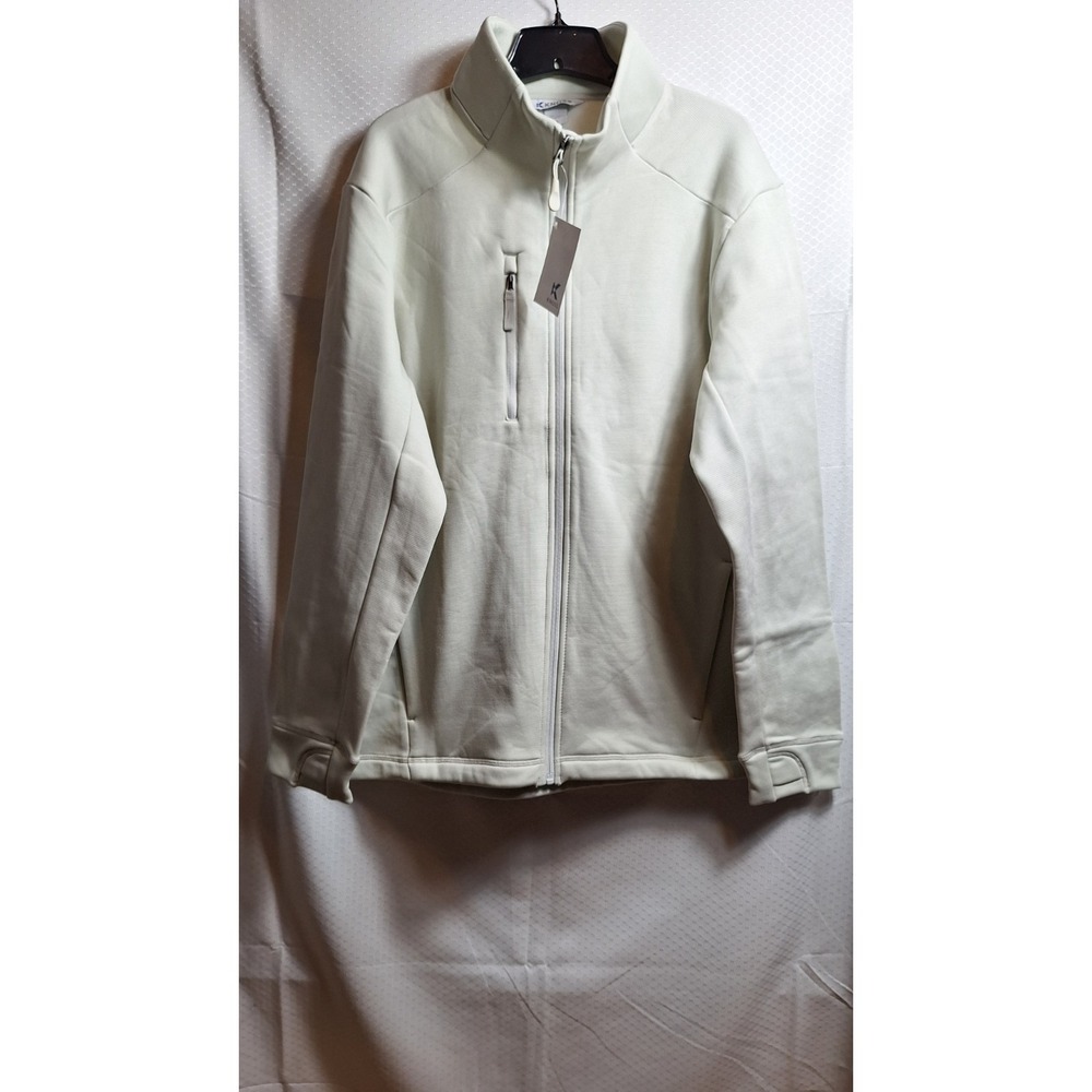 NWT$ KNOSS Microstripe Brushback Fleece Full Zip Jacket Sz XL Off White Outdoor